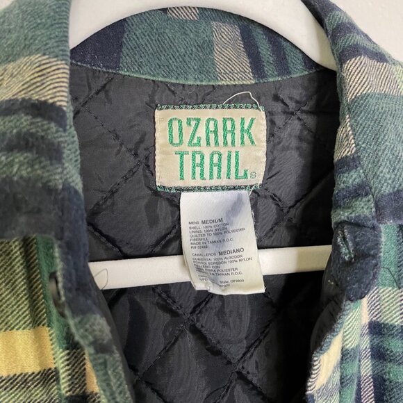 Vintage Ozark Trail Plaid Shirt Size Medium Jacket Quilted Green Navy Shacket - Picture 7 of 8